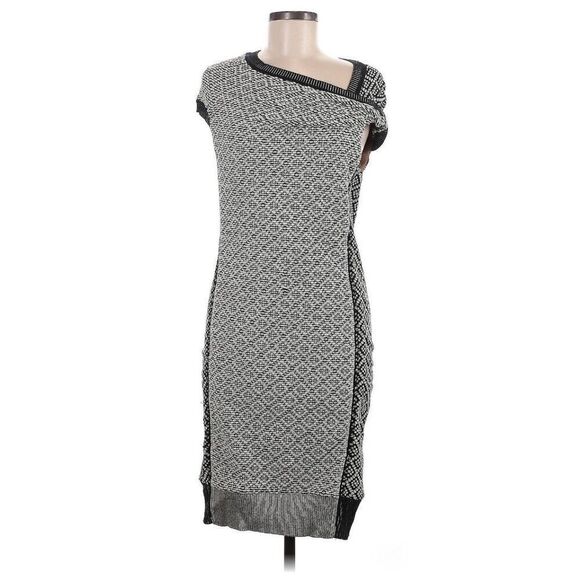 Byron Lars Josette Textured Pencil Knee Length Foldover Shoulder Geometric Dress - Picture 3 of 8